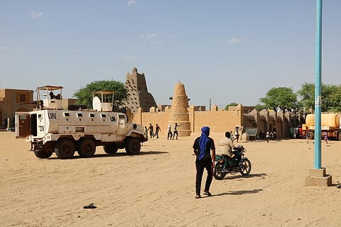 FILE PHOTO: United Nations forces patrol the streets of Timbuktu, Mali, on Sept. 26, 2021. (AP)