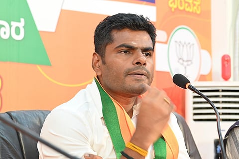 Tamil Nadu BJP chief and Karnataka BJP Co-incharge of elections K Annamalai at BJP office in Bengaluru on Dec 24, 2023. | Nagaraja Gadekal