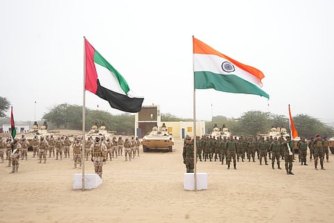The joint military exercise is taking place in Mahajan in Rajasthan (Photo | PIB)