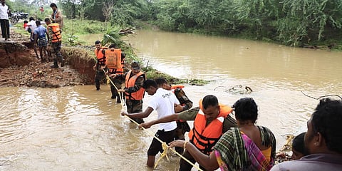 People rescued from the flood affected area at Agaram in Thoothukudi district