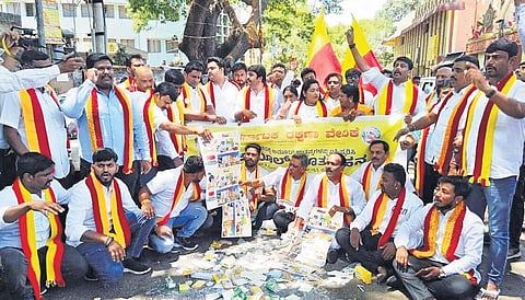Members of pro-Kannada organisation broke into a protest after reports claimed the entry of Amul products in Karnataka market in April 2023 | pti
