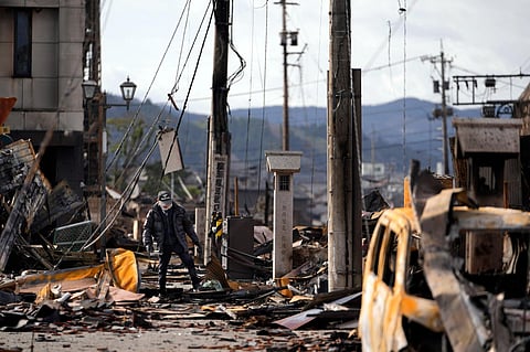 A road is damaged by Monday's earthquake in Wajima, Ishikawa prefecture, Japan Friday, Jan. 5, 2024. (Photo | AP)