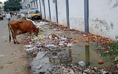 Pipelines of toilets and sump broke inside New Bus stand on PN Road in Tiruppur city. Sewage overflowed and spread through street behind the facility | Express
