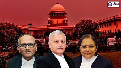 (From L to R) Justice S Ravindra Bhat, CJI UU Lalit and Justice Bela Trivedi