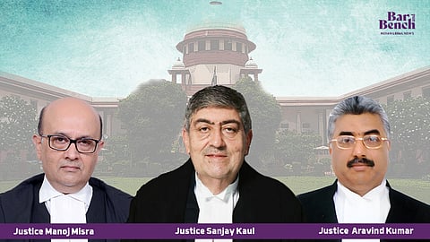 Justices Sanjay Kaul, Manoj Misra and Aravind Kumar with Supreme Court