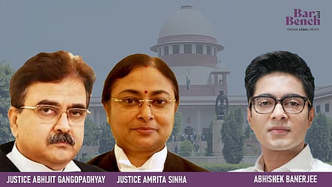 Justice Abhijit Gangopadhyay, Justice Amrita Sinha and Abhishek Banerjee with Supreme Court