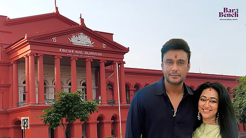 actor darshan and his wife vijayalakshmi with Karnataka High Court