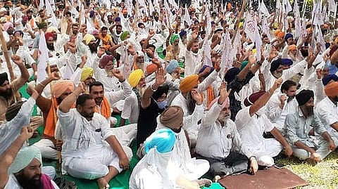 Farmers in Punjab staging a protest against the Farm Bills