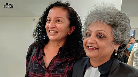 Priya Ramani (L), Senior Advocate Rebecca John (R)