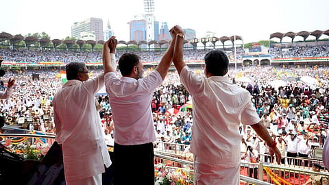 D K Shivakumar, Rahul Gandhi and Siddaramaiah