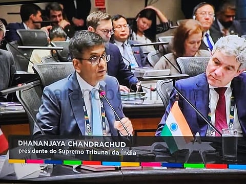 CJI Chandrachud addressing J-20 summit in Brazil
