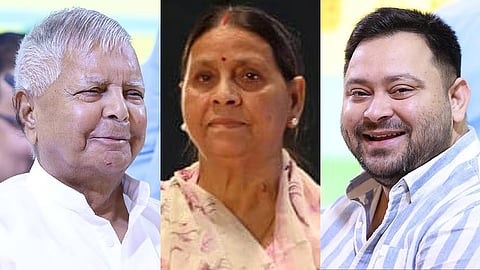(L-R) Lalu Yadav, Rabri Devi and Tejashwi Yadav