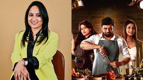 Producer Roopa DN and a poster from Chef Chidambara