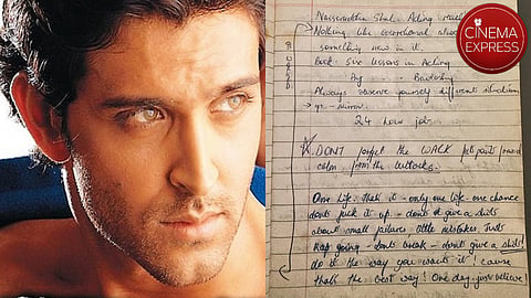 Hrithik Roshan (left) and a screenshot of the notes he shared on X