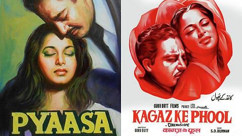 Posters of Guru Dutt's Pyaasa (L) and Kaagaz Ke Phool (R)