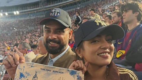 Tovino Thomas and Nazriya Nazim unveil new film Gracias El Clasico during Barcelona vs Real Madrid clash