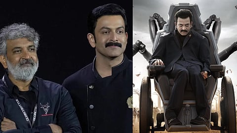 Prithviraj and director Rajamouli (L); The actor's look from Varanasi