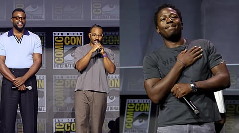 (L) Ryan Coogler and (R) David Jonsson announcing at Hall H announcing Black Panther 3