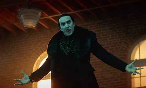 Actor Nicolas Cage accidentally drinks his own blood while playing Count Dracula