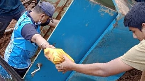Goa: Human Resource Corporation staff cleaning a house at Bhatwadi.