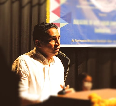 Minister Govind Gawade, speaking on stage. (Goa)