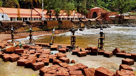 Stones of the prison fence at Aguad collapsed, Goa. On 02 July, 2021.