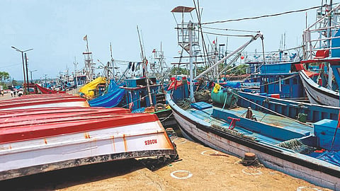 Goa: Trawler plowing at Kutban jetty.
