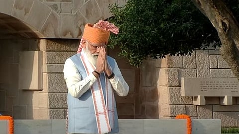PM Narendra Modi pays tribute to Mahatma Gandhi at Rajghat