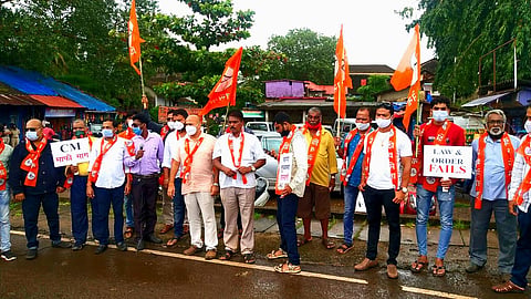 Goa Shiv Sena chief Jitesh Kamat speaking at Pedne Sabha. Along with other Shiv Sena office bearers and Shiv Sainiks, Goa.