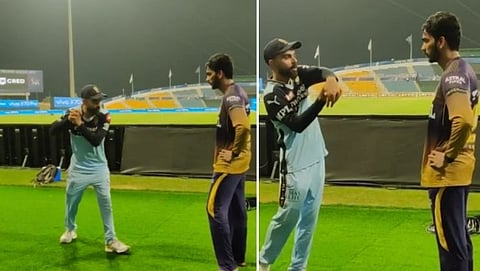 सामना संपल्यानंतर 26 वर्षीय व्यंकटेश आरसीबी (RCB) आणि टीम इंडियाचा कर्णधार विराट कोहलीसोबत (Virat Kohli) गप्पा मारताना दिसला.