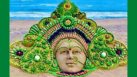 Statue of Maa Durga made of 12 vegetables