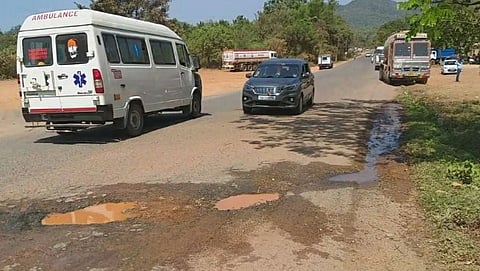 Potholes on road in Canacona