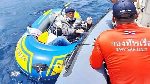 vietnamese man rescued off thailand in attempt to row to india to see his wife in a rubber dinghy