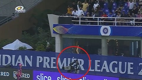 Tilak Varma six hits cameraman during IPL match