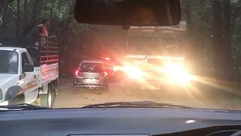 Due to on-going road maintenance work at Chorla Ghat, commuters are experiencing traffic jams