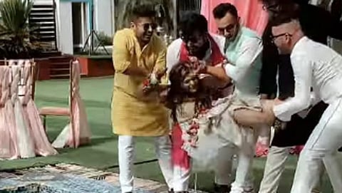 when friends throw bride in swimming pool viral video