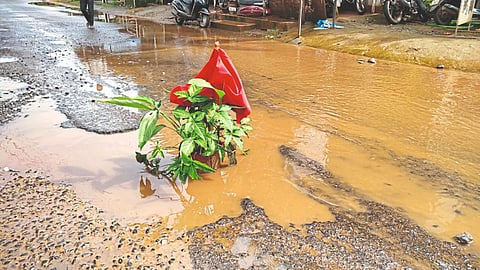 Potholes in Morjim Goa