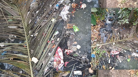 दत्तवाडी ओरुले येथे उघड्यावर सोडण्यात आलेले सुशीला संकुलातील सांडपाणी.