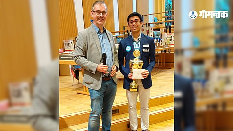 Leon Luke Mendonca with the chess championship trophy