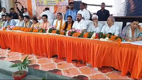 In a viral video, BJP MP Satish Gautam is seen touching a female BJP MLA and putting his hand on her shoulder while speaking at an event.