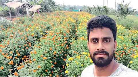A garden in Amone blooming with marigold flowers. Tukaram Sawant