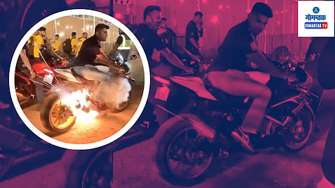 Viral Video: स्टंट आला अंगाशी, गोव्यात रेसिंग इव्हेंटमध्ये बघता बघता बाईकने घेतला पेट, तरुण थोडक्यात बचावला