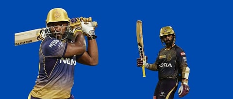 IPL 2021 Dinesh Karthik falls to the ground due to Russells unbeaten shot