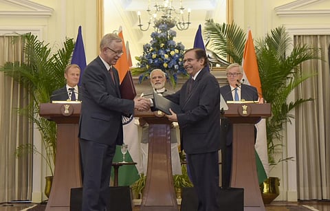 Both India and EU are natural partners and both share common concern over issues of global governance like climate change. Credit: Press Information Bureau