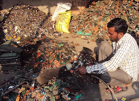 In 2016, the world generated 44.7 million metric tonnes (Mt) of e-waste, of which only 20 per cent was recycled. Credit: Sadia Sohail/CSE