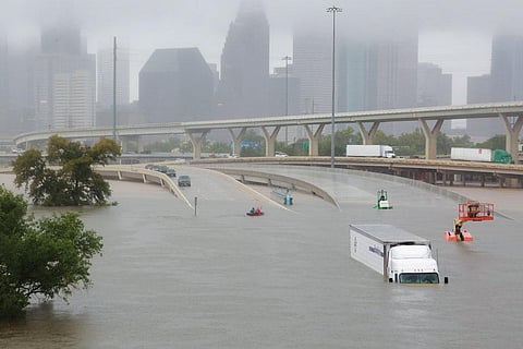 A highway in Houston, Texas, submerged by the flood waters of hurricane Harvey on August 27 (Photo: Reuters)