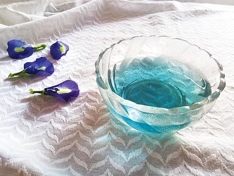 The blue tea, made using butterfly pea flower of royal blue colour, can not only help one relax but also evade several diseases (Photo: Sudeshna Saha)