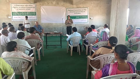 A meeting in progress at one of the villages.