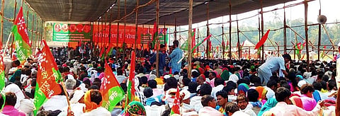 Tribal farmers hold a protest in Mumbai's Azad Maidan. Credit: Gajanan Khergamker
