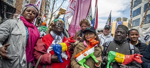 African dairy farmers protest outside the European Union headquarters in Brussels. Photo: European Milk Board